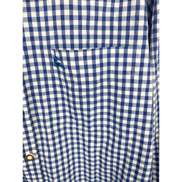 OS Trachten Mens Blue Gingham Button Down Shirt Long Sleeve Size M LOGO Pocket - Picture 5 of 14